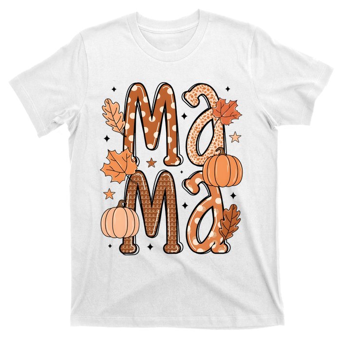 Fall Mama Autumn Leaves Pumpkin T-Shirt