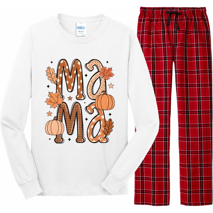 Fall Mama Autumn Leaves Pumpkin Long Sleeve Pajama Set