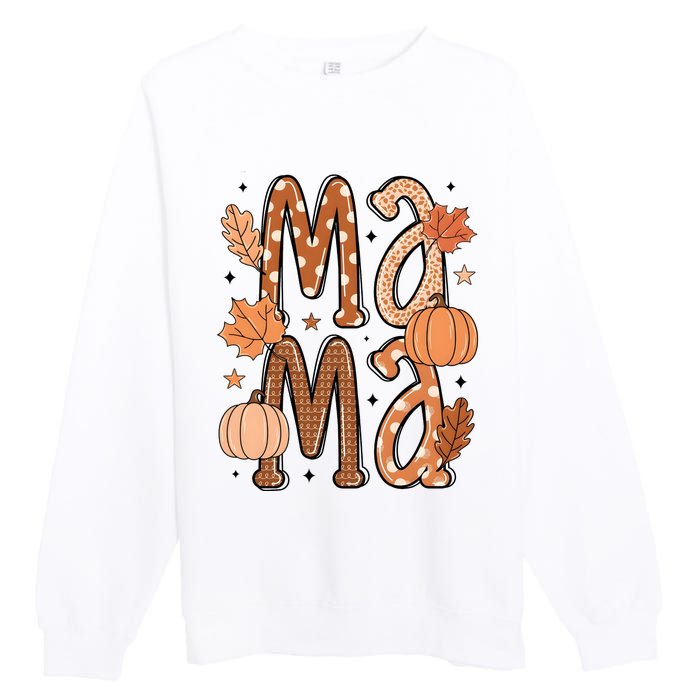 Fall Mama Autumn Leaves Pumpkin Premium Crewneck Sweatshirt