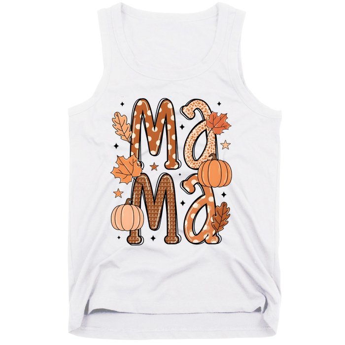 Fall Mama Autumn Leaves Pumpkin Tank Top