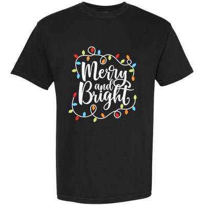 Funny Merry and Bright Christmas Lights Xmas Holiday Garment-Dyed Heavyweight T-Shirt