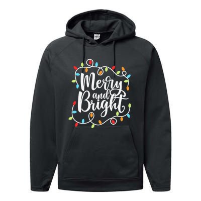 Funny Merry and Bright Christmas Lights Xmas Holiday Performance Fleece Hoodie