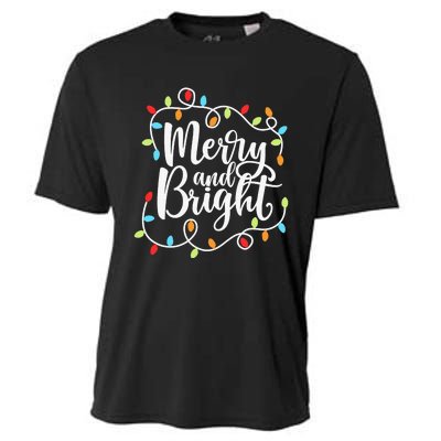 Funny Merry and Bright Christmas Lights Xmas Holiday Cooling Performance Crew T-Shirt