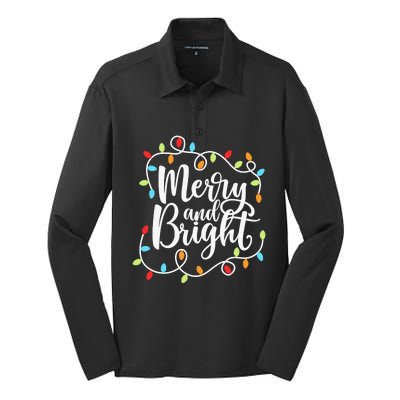 Funny Merry and Bright Christmas Lights Xmas Holiday Silk Touch Performance Long Sleeve Polo