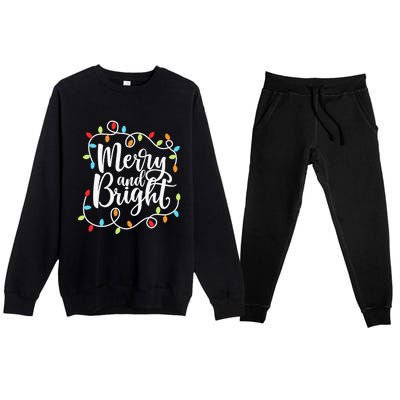 Funny Merry and Bright Christmas Lights Xmas Holiday Premium Crewneck Sweatsuit Set