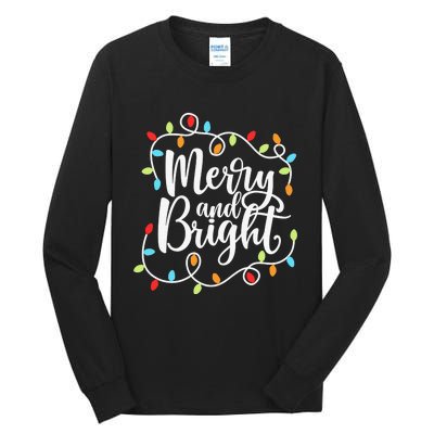 Funny Merry and Bright Christmas Lights Xmas Holiday Tall Long Sleeve T-Shirt