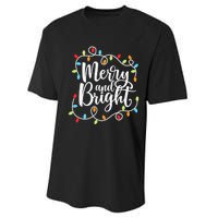 Funny Merry and Bright Christmas Lights Xmas Holiday Performance Sprint T-Shirt