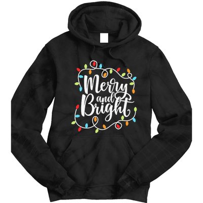 Funny Merry and Bright Christmas Lights Xmas Holiday Tie Dye Hoodie