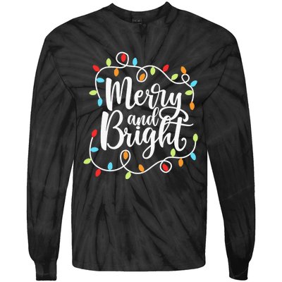 Funny Merry and Bright Christmas Lights Xmas Holiday Tie-Dye Long Sleeve Shirt