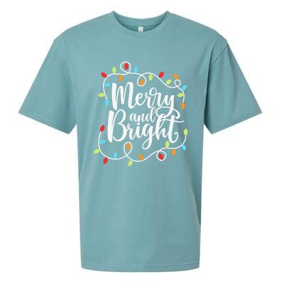 Funny Merry and Bright Christmas Lights Xmas Holiday Sueded Cloud Jersey T-Shirt