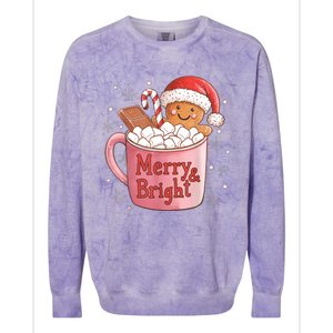 Funny Merry And Bright Christmas Gingerbread Man Hot Cocoa Colorblast Crewneck Sweatshirt