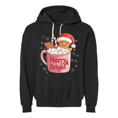 Funny Merry And Bright Christmas Gingerbread Man Hot Cocoa Garment-Dyed Fleece Hoodie