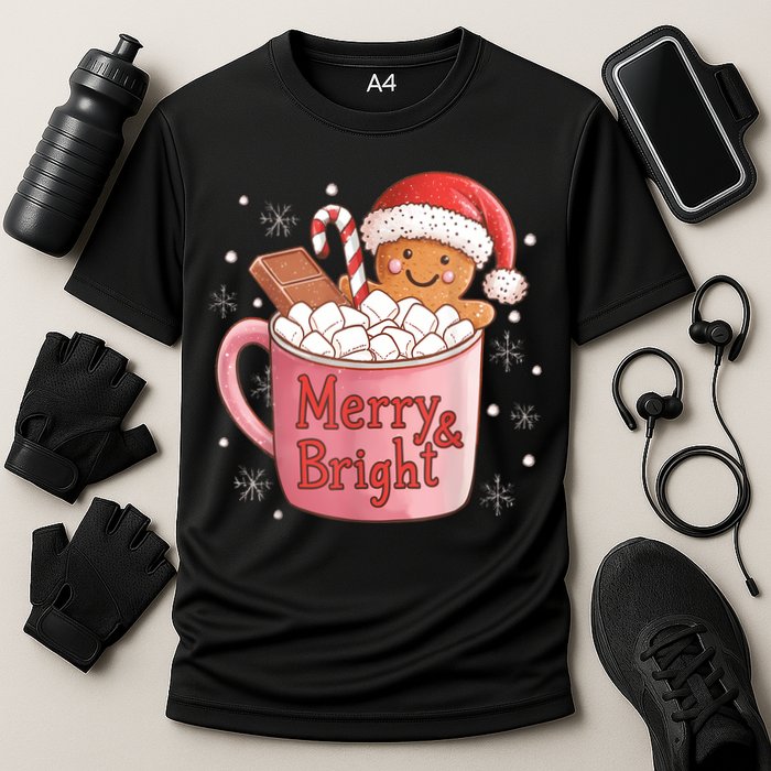 Funny Merry And Bright Christmas Gingerbread Man Hot Cocoa Performance Shirt
