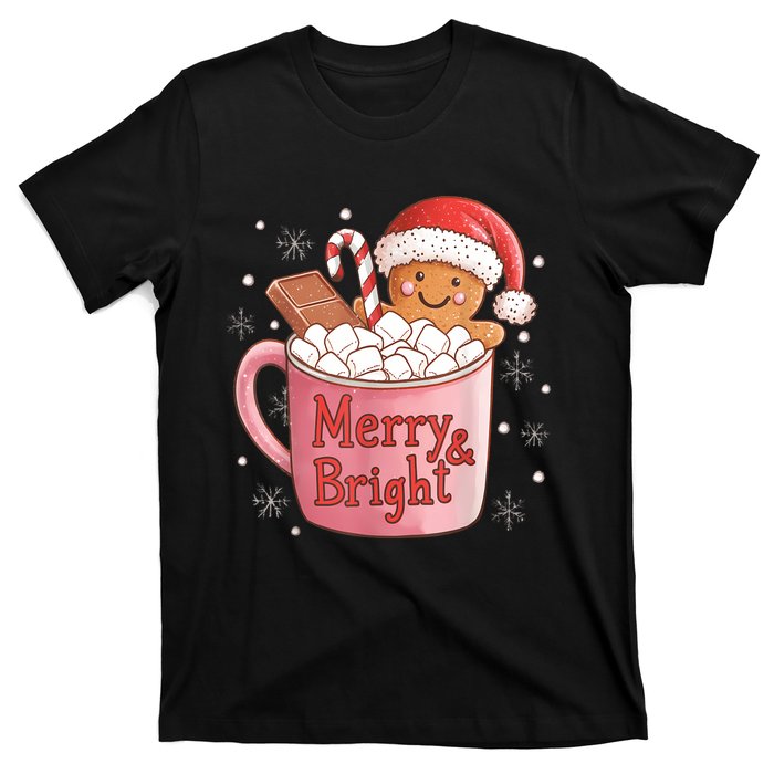 Funny Merry And Bright Christmas Gingerbread Man Hot Cocoa T-Shirt