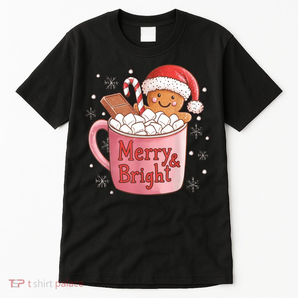 Funny Merry And Bright Christmas Gingerbread Man Hot Cocoa Tall T-Shirt