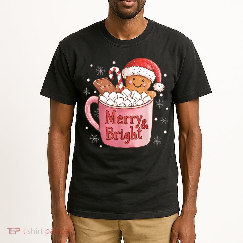Funny Merry And Bright Christmas Gingerbread Man Hot Cocoa Tall T-Shirt