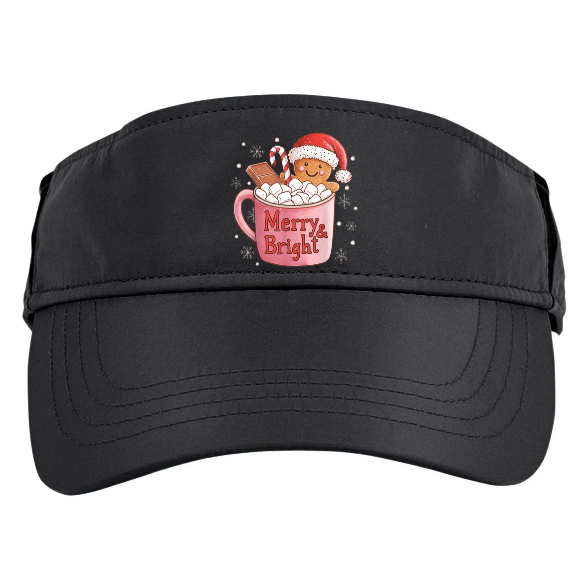 Funny Merry And Bright Christmas Gingerbread Man Hot Cocoa Adult Drive Performance Visor