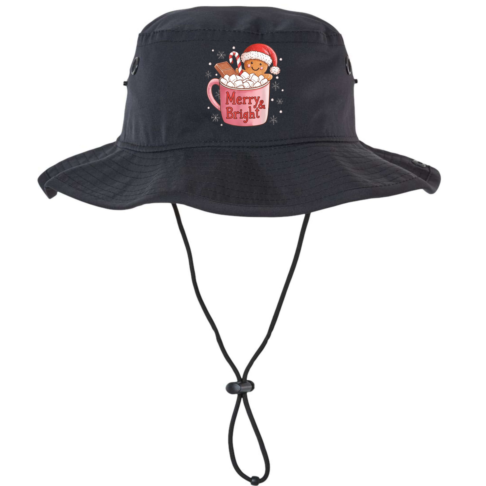 Funny Merry And Bright Christmas Gingerbread Man Hot Cocoa Bucket Hat