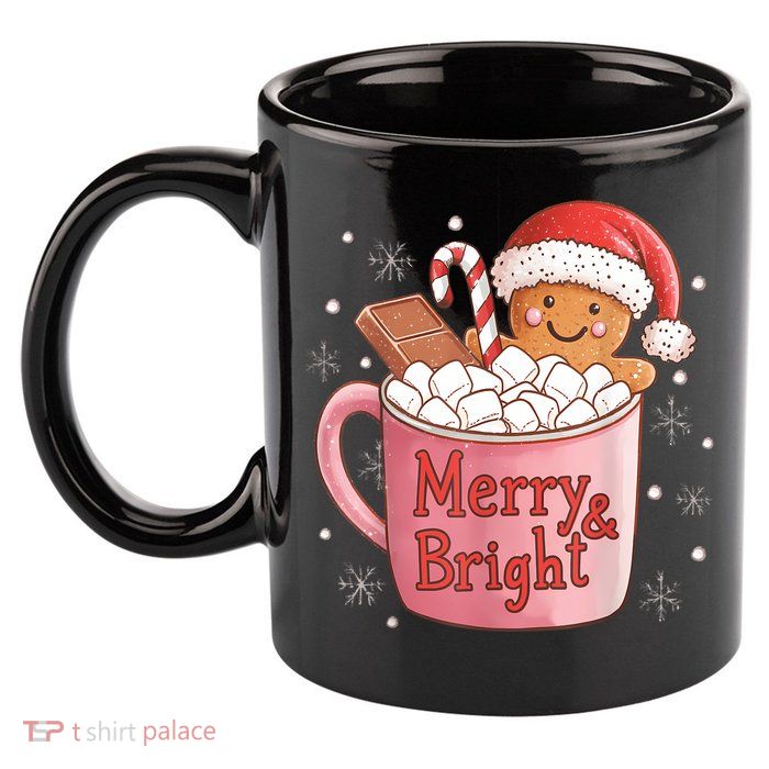 Funny Merry And Bright Christmas Gingerbread Man Hot Cocoa 11oz C Handle Ceramic Mug