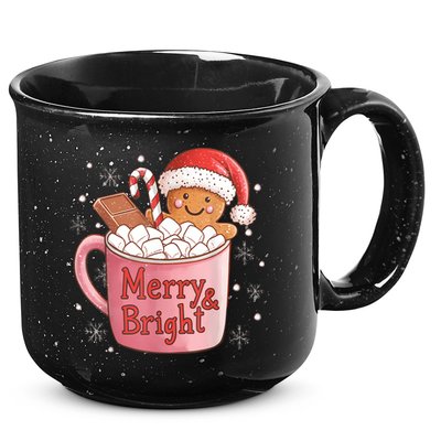 Funny Merry And Bright Christmas Gingerbread Man Hot Cocoa 15oz Campfire Ceramic Mug