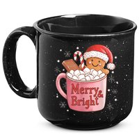 Funny Merry And Bright Christmas Gingerbread Man Hot Cocoa 15oz Campfire Ceramic Mug