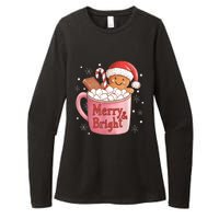 Funny Merry And Bright Christmas Gingerbread Man Hot Cocoa Womens CVC Long Sleeve Shirt