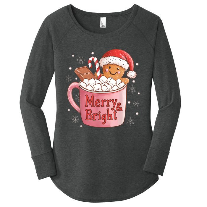 Funny Merry And Bright Christmas Gingerbread Man Hot Cocoa Women's Perfect Tri Tunic Long Sleeve Shirt