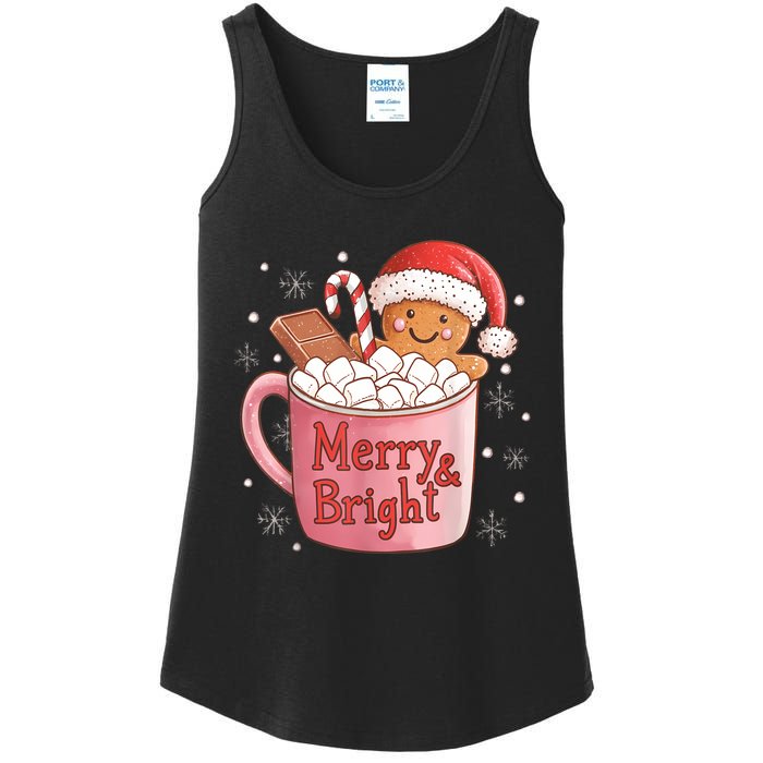 Funny Merry And Bright Christmas Gingerbread Man Hot Cocoa Ladies Essential Tank