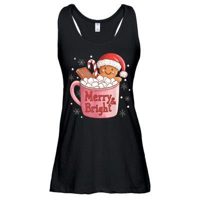 Funny Merry And Bright Christmas Gingerbread Man Hot Cocoa Ladies Essential Flowy Tank