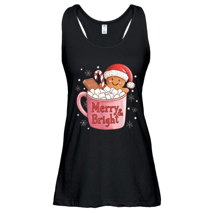 Funny Merry And Bright Christmas Gingerbread Man Hot Cocoa Ladies Essential Flowy Tank