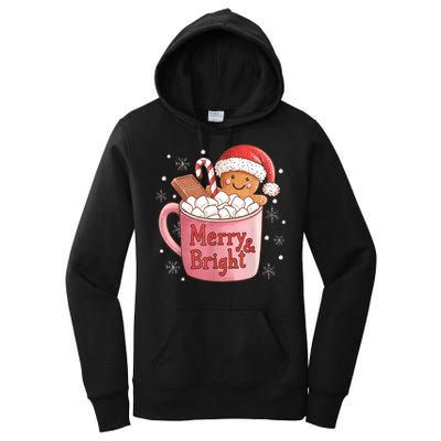 Funny Merry And Bright Christmas Gingerbread Man Hot Cocoa Women's Pullover Hoodie