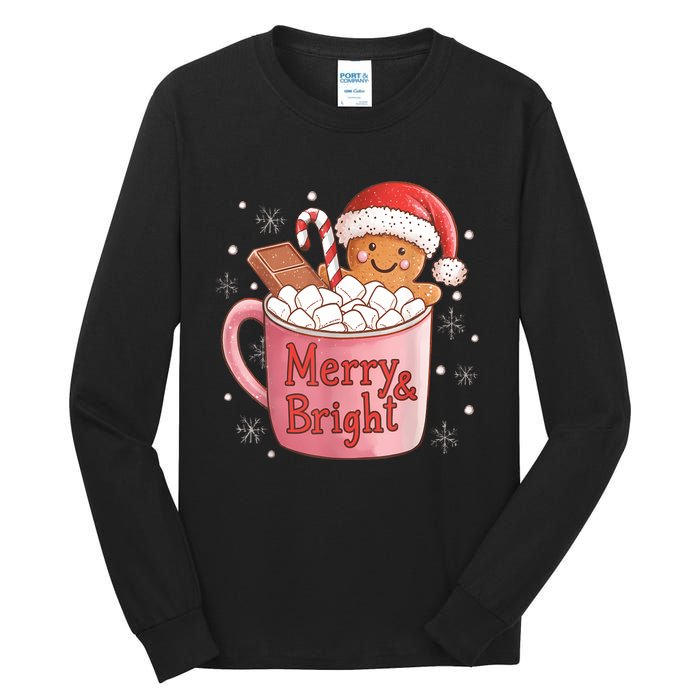 Funny Merry And Bright Christmas Gingerbread Man Hot Cocoa Tall Long Sleeve T-Shirt