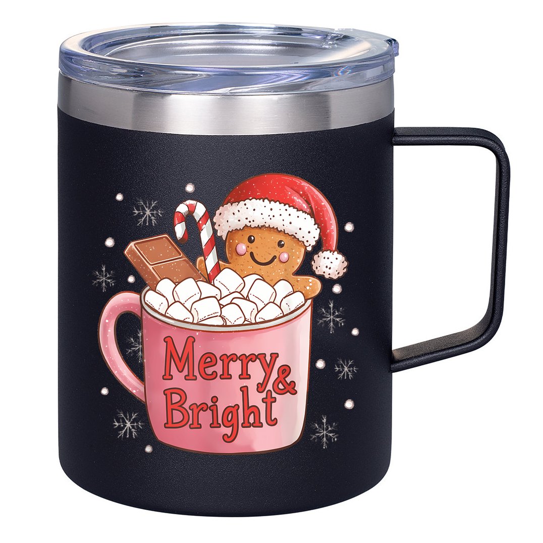 Funny Merry And Bright Christmas Gingerbread Man Hot Cocoa 12oz Stainless Steel Coffee Mug