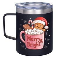Funny Merry And Bright Christmas Gingerbread Man Hot Cocoa 12oz Stainless Steel Coffee Mug
