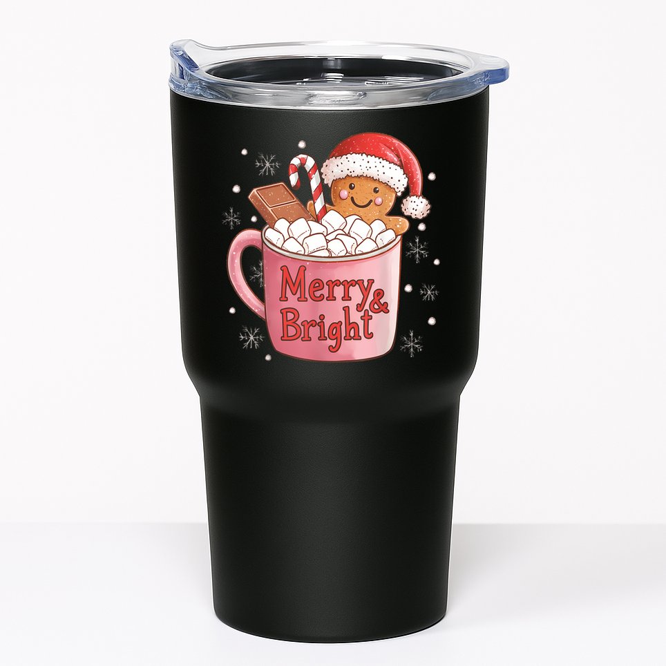 Funny Merry And Bright Christmas Gingerbread Man Hot Cocoa Tumbler