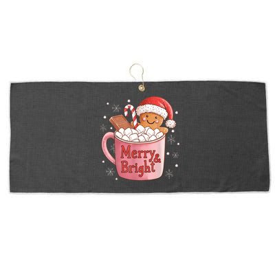 Funny Merry And Bright Christmas Gingerbread Man Hot Cocoa Large Microfiber Waffle Golf Towel