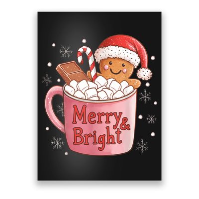 Funny Merry And Bright Christmas Gingerbread Man Hot Cocoa Poster