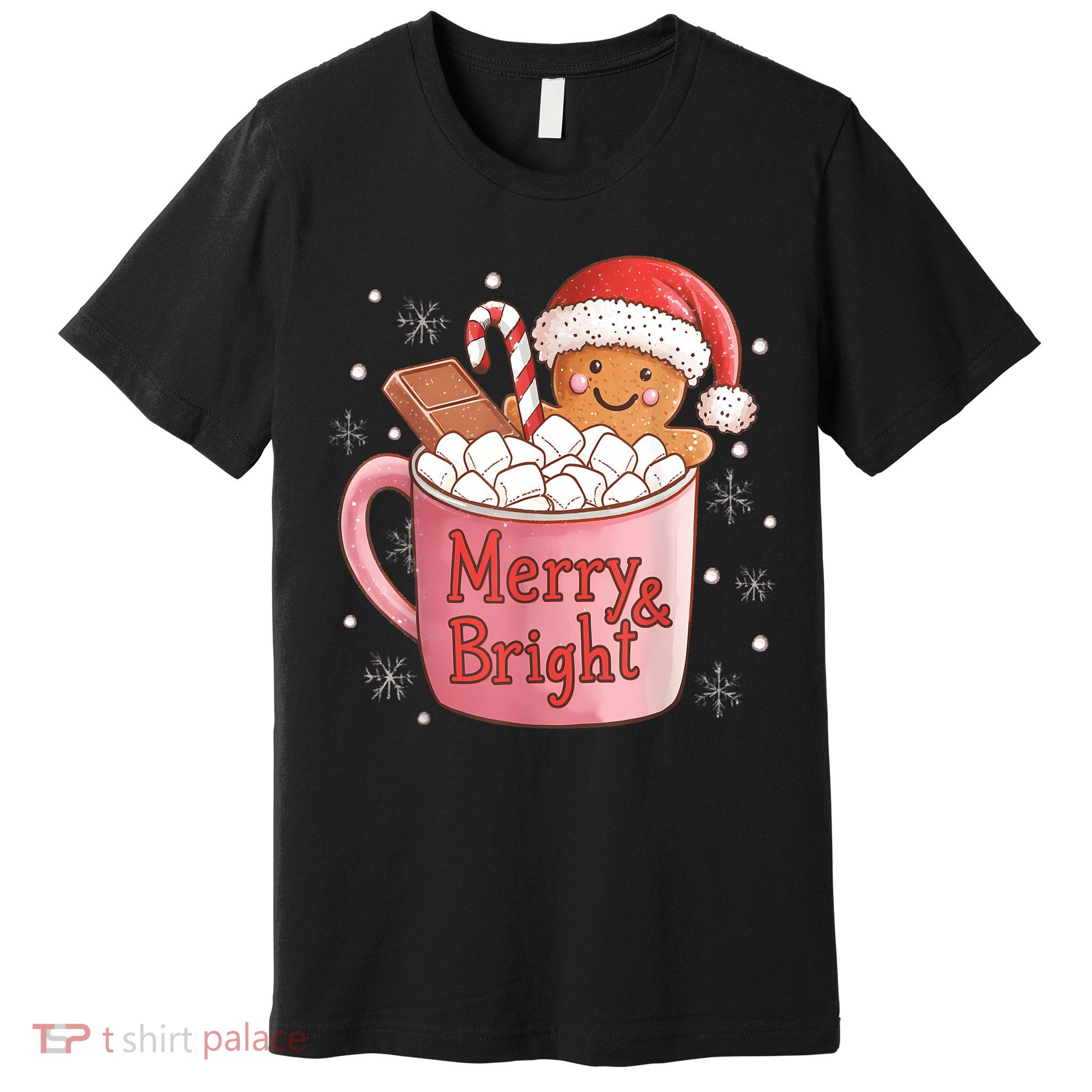 Funny Merry And Bright Christmas Gingerbread Man Hot Cocoa Premium T-Shirt