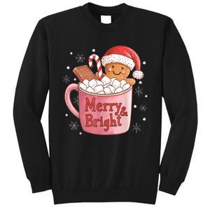 Funny Merry And Bright Christmas Gingerbread Man Hot Cocoa Tall Sweatshirt