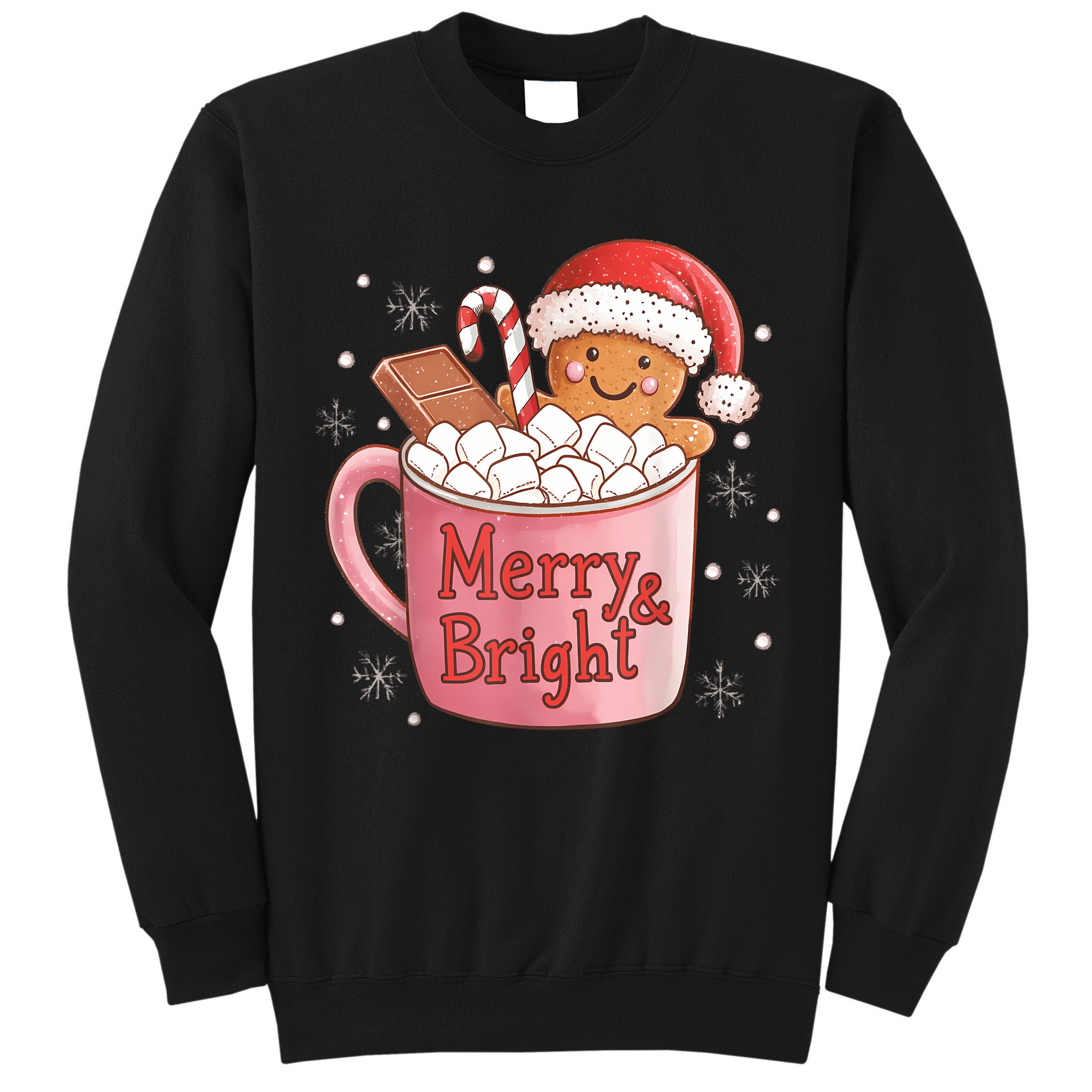 Funny Merry And Bright Christmas Gingerbread Man Hot Cocoa Tall Sweatshirt