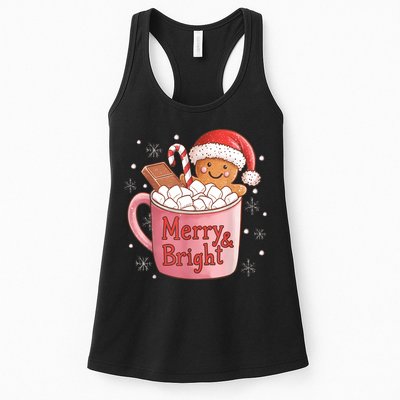 Funny Merry And Bright Christmas Gingerbread Man Hot Cocoa Womens Tank Top