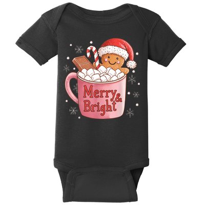 Funny Merry And Bright Christmas Gingerbread Man Hot Cocoa Baby Bodysuit