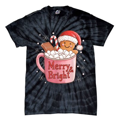 Funny Merry And Bright Christmas Gingerbread Man Hot Cocoa Tie-Dye T-Shirt