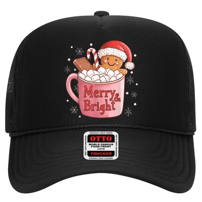 Funny Merry And Bright Christmas Gingerbread Man Hot Cocoa Trucker Hat