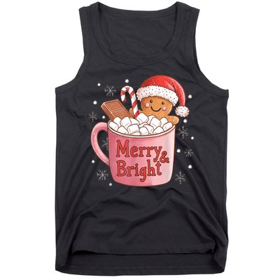 Funny Merry And Bright Christmas Gingerbread Man Hot Cocoa Tank Top