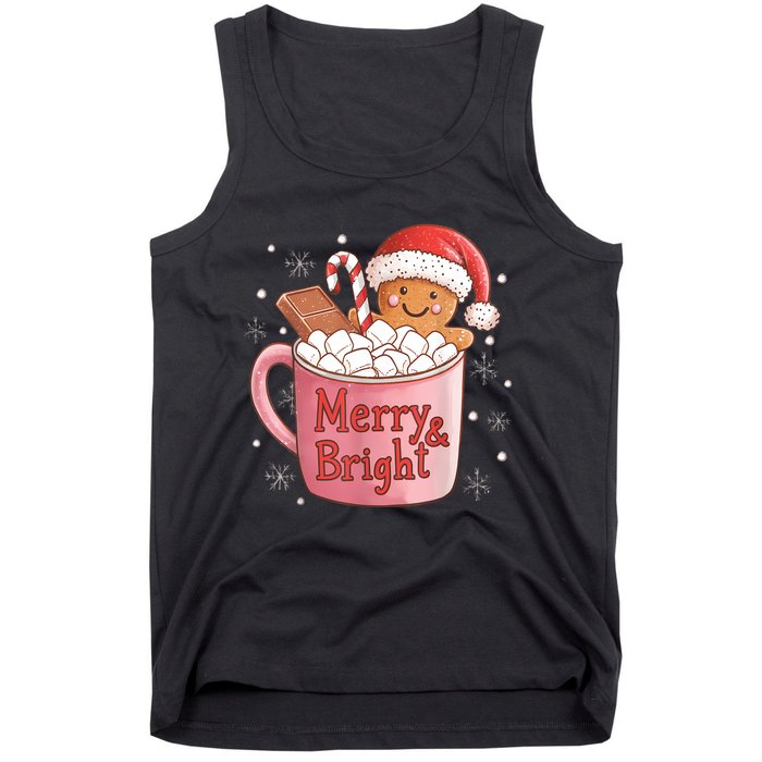 Funny Merry And Bright Christmas Gingerbread Man Hot Cocoa Tank Top