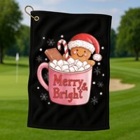 Funny Merry And Bright Christmas Gingerbread Man Hot Cocoa Golf Towel