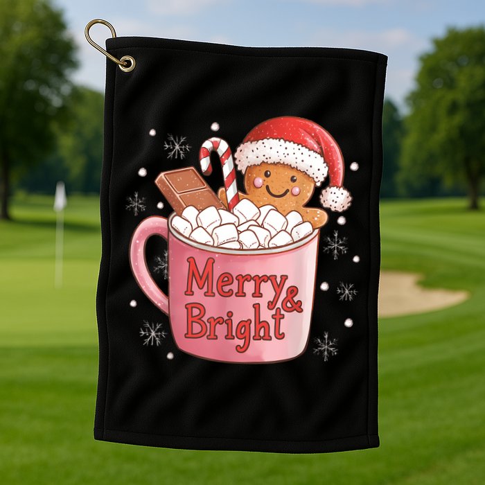 Funny Merry And Bright Christmas Gingerbread Man Hot Cocoa Golf Towel