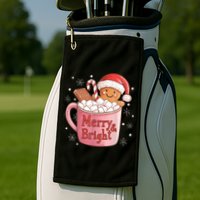 Funny Merry And Bright Christmas Gingerbread Man Hot Cocoa Golf Towel