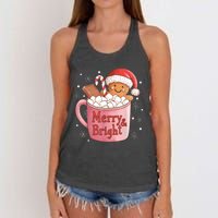 Funny Merry And Bright Christmas Gingerbread Man Hot Cocoa Women's Knotted Racerback Tank